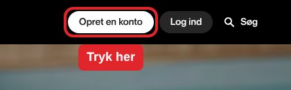 Udsnit af toppen af Nordnets forside. Knappen Opret en konto er markeret med en rød ramme.